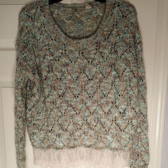 Buckle Gimmicks By Bke Womens M Multicolored Open Knit Sweater Lace Trim Boho. - Picture 1 of 12